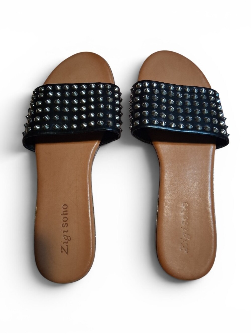 Zigi Soho Black Studded Slide Slippers 8.5 Rocker Grunge Punk Festival Summer